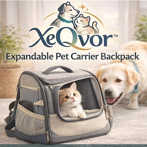 XeQvor™ Luxury Expandable Pet Carrier Backpack – Breathable Travel Bag for Cats & Small Dogs, Airline Approved