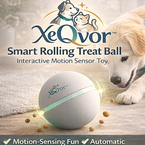 XeQvor™ Smart Rolling Treat Ball – Interactive Motion Sensor Dog Toy, Automatic Snack Dispenser