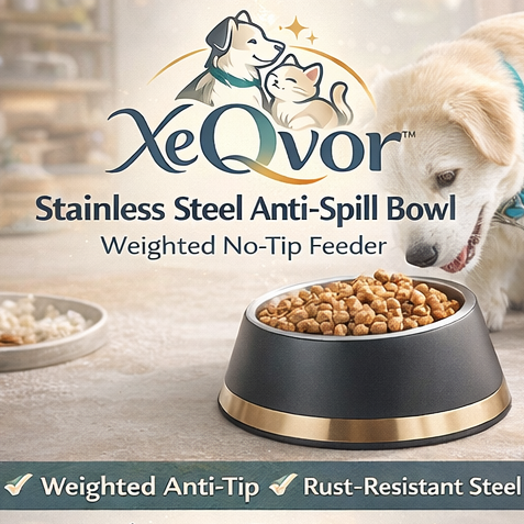 XeQvor™ Stainless Steel Anti-Spill Pet Bowl – Weighted Base No-Tip Dog Feeder with Modern Matte Finish