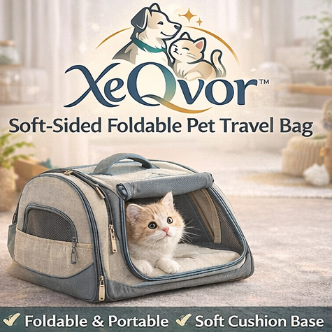 XeQvor™ Soft-Sided Foldable Pet Travel Bag – Lightweight Portable Carrier with Cushion Base & Side Entry