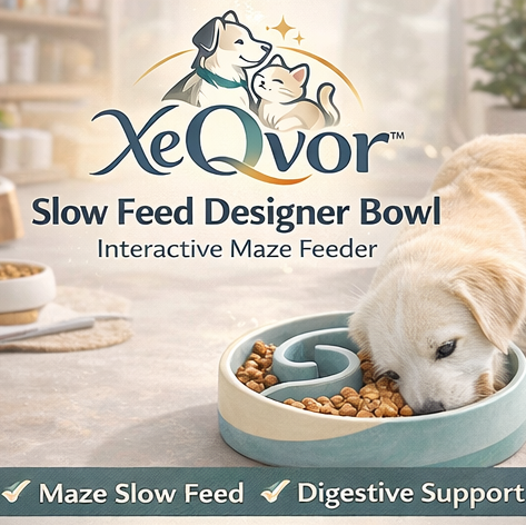 XeQvor™ Slow Feed Designer Bowl – Interactive Maze Pet Feeder, Modern Sculpted Anti-Gulp Design