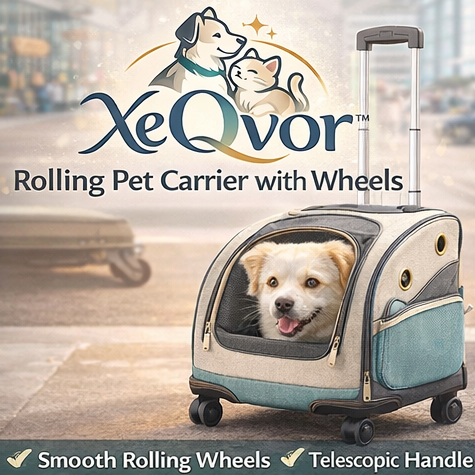 XeQvor™ Rolling Pet Carrier with Wheels – Telescopic Handle Travel Bag for Small Pets, Smooth Mobility Design